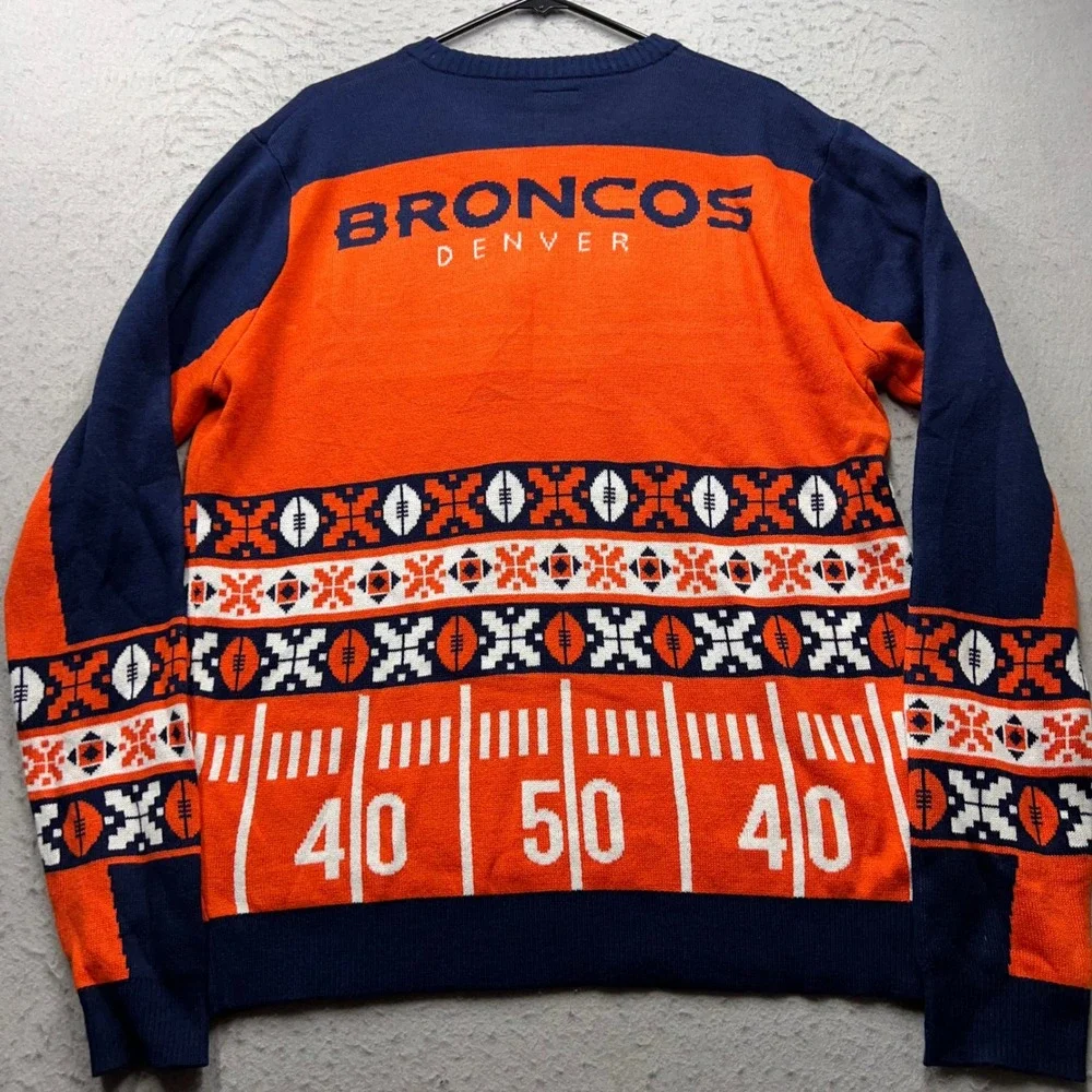 NFL Team Apparel Denver Broncos Light Up Ugly Christmas Sweater Mens L Orange